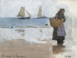 Study For A Fish Sale On A Cornish Beach by Stanhope Alexander Forbes
