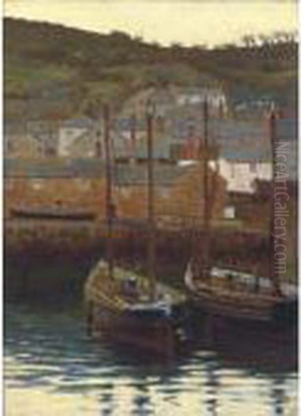 Fishing Boats In A Cornish Harbour At Dusk - view 1