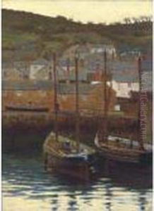 Fishing Boats In A Cornish Harbour At Dusk by Stanhope Alexander Forbes
