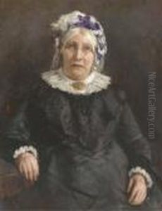 Portrait Of A Lady, Seated Three-quarter-length, In A Black Dressand Lace Bonnet by Stanhope Alexander Forbes