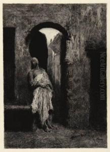 A Moorish Man Standing In An Archway by Mariano Jose Maria Bernardo Fortuny y Carbo