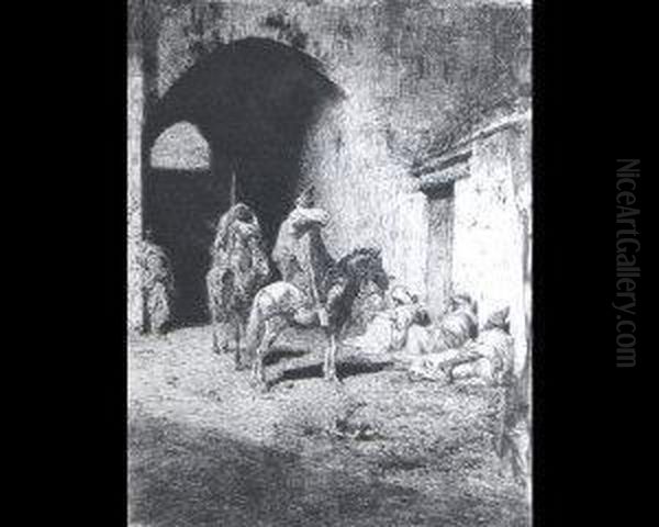 North African Street Scene With Figures By An Archway - view 1