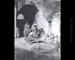 North African Street Scene With Figures By An Archway by Mariano Jose Maria Bernardo Fortuny y Carbo