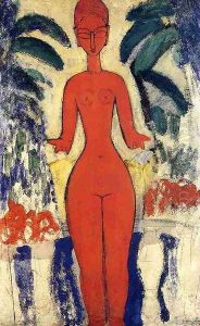 Standing Nude with Garden Background by Amedeo Modigliani