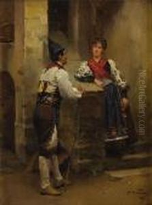 Conversation In A Courtyard by Mariano Jose Maria Bernardo Fortuny y Carbo