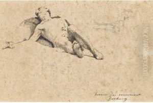 Homme Nu Allonge Et Une Etude Subsidiaire D'un Cheval Attele by Mariano Jose Maria Bernardo Fortuny y Carbo