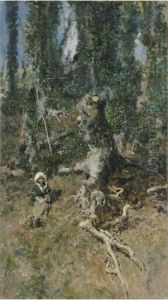 A Young Girl In A Wooded Landscape by Mariano Jose Maria Bernardo Fortuny y Carbo