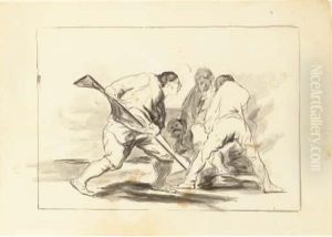 Trois Hommes Attaquant Un Homme Agenouille by Mariano Jose Maria Bernardo Fortuny y Carbo
