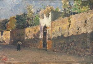 Une Passante Le Long Du Mur D'un Parc A Rome by Mariano Jose Maria Bernardo Fortuny y Carbo