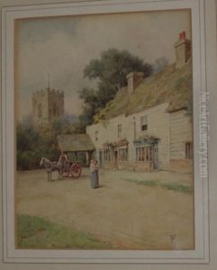 Mother And Child, Horse And Cart Before A Village by Myles Birket Foster