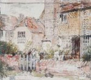 Figures In A Cottage Garden by Myles Birket Foster
