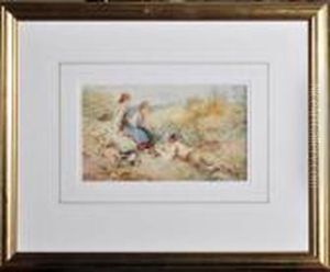 Two Girls And A Boy Examining A Bird's Nest Two Girls And A Boy Examining A Bird's Nest