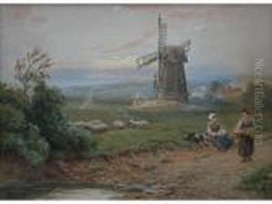 Meeting By The Ford by Myles Birket Foster