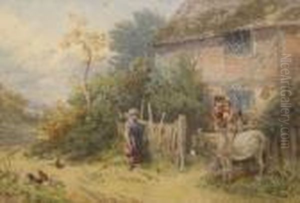 Figures And Donkey Before A Cottage - view 1