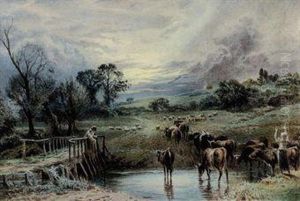 Herding The Cattle At Dusk by Myles Birket Foster