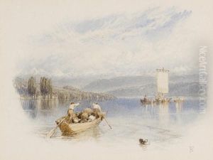Boats In An Estuary by Myles Birket Foster