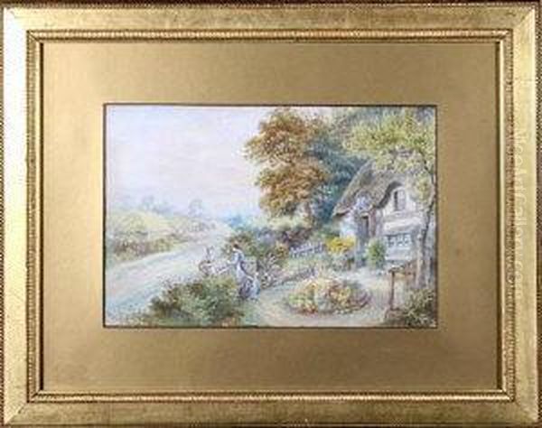 Two Women And A Child In The Garden Of A Thatched Cottage - view 1