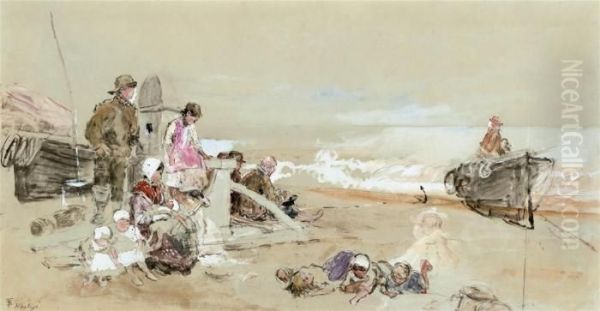 Figures Waiting On The Shore At Hastings - view 1