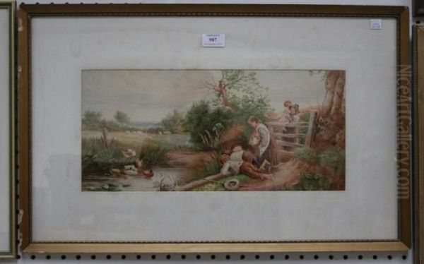 Children Beside A Stream - view 1