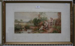Children Beside A Stream by Myles Birket Foster