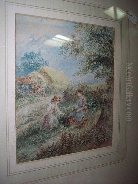Children Gathering Flowers by Myles Birket Foster