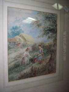 Children Gathering Flowers by Myles Birket Foster