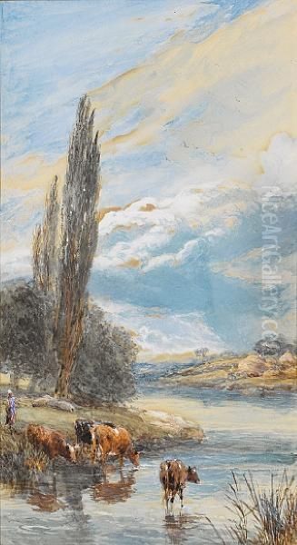 River Scene With Cattle - view 1