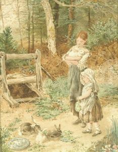 Feeding The Rabbits; The Young Mother by Myles Birket Foster