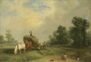 Haymaking, A Sunlit Scene With Children And Dog At Play
