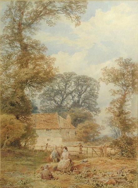Figures In A Field By A House - view 1