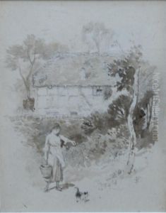 A Country Girl With A Cat by Myles Birket Foster