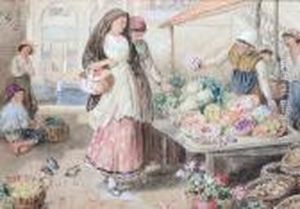 A Venetian Market Stall by Myles Birket Foster