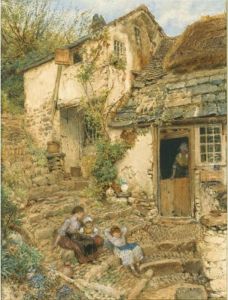 Young Girls Resting On The Steps, Devon by Myles Birket Foster