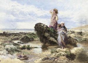 Children On A Beach by Myles Birket Foster