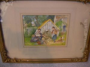 Description
Follower Of Myles Birket Foster Childrenplaying By A Chicken Run by Myles Birket Foster