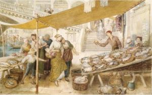 The Fish Stall Near The Rialto, Venice by Myles Birket Foster