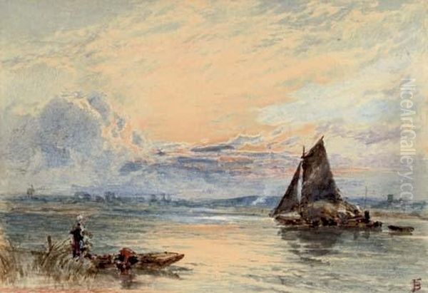 A Loaded Hay Barge On The River At Dusk - view 1