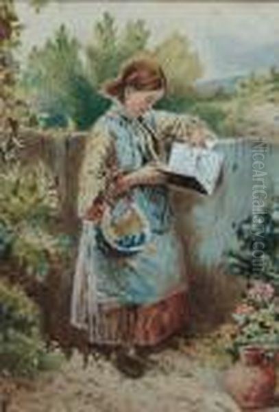Girl Reading A Book Leant Upon A Fence - view 1