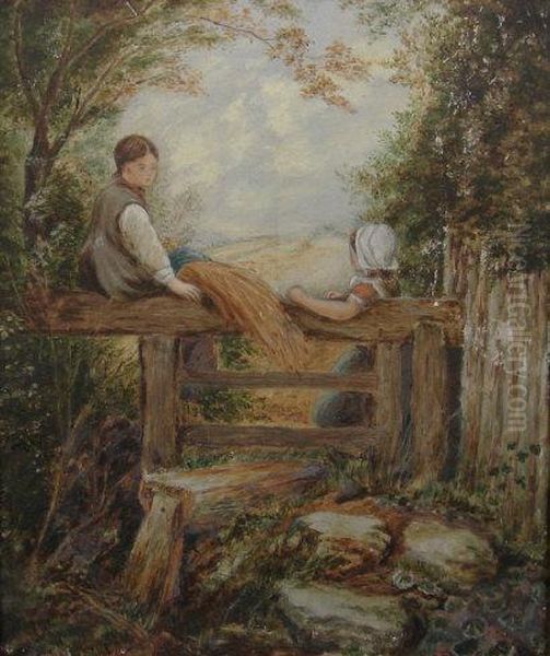 Two Children At A Stile - view 1