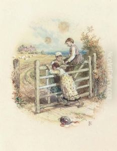 Three Children Playing On A Gate