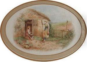 Farmgirls And Chickens by Myles Birket Foster