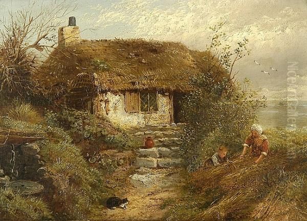 Children Tying Reeds Before A Cottage - view 1
