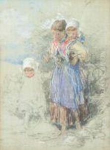 Study Of Awoman Carrying A Child by Myles Birket Foster