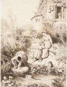 Woman Collecting Water by Myles Birket Foster