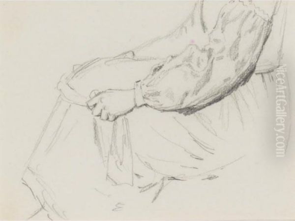 Study Of A Woman Sewing; Study Of A Woman Stretching Cloth - view 1