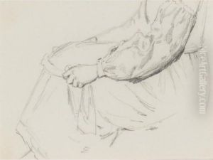 Study Of A Woman Sewing; Study Of A Woman Stretching Cloth by Myles Birket Foster