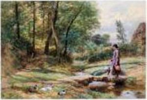 On The Footbridge by Myles Birket Foster