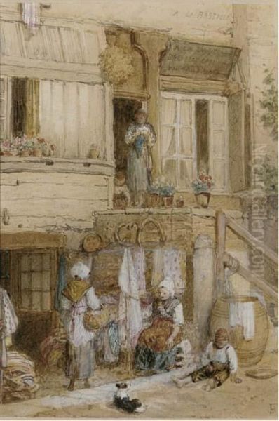 Figures Outside A House, France - view 1