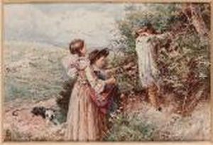 Gathering Berries; The Bird's Nest, A Pair by Myles Birket Foster