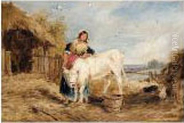 Farm Girl With Calf - view 1